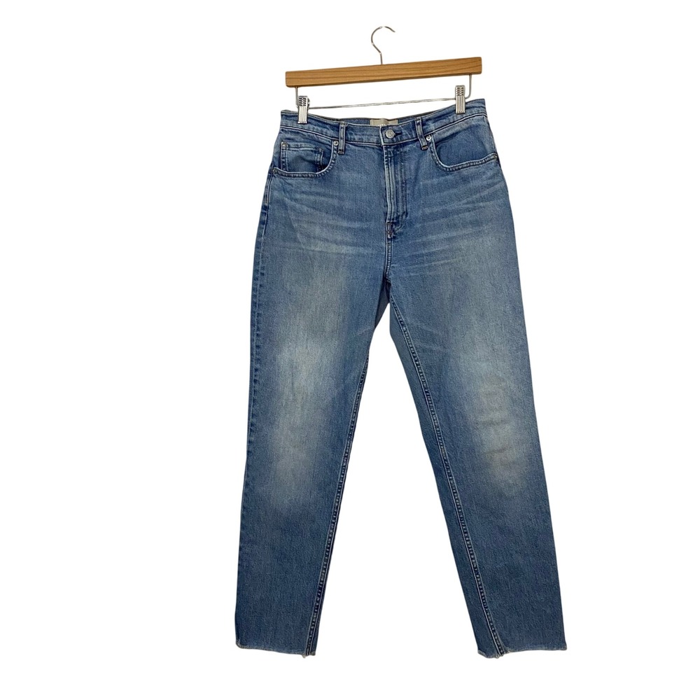 Everlane The Cheeky Jean Medium Wash High Rise Straight Leg Raw Hem Size 30